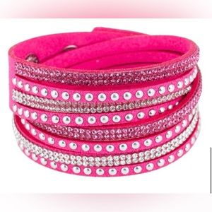 Bling Hot Pink and Silver Sparkly Rhinestone Wrap Bracelet